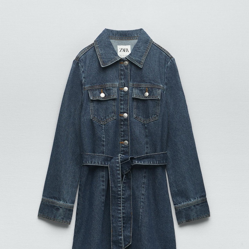 Zara Dark Blue Belted Denim Jacket
